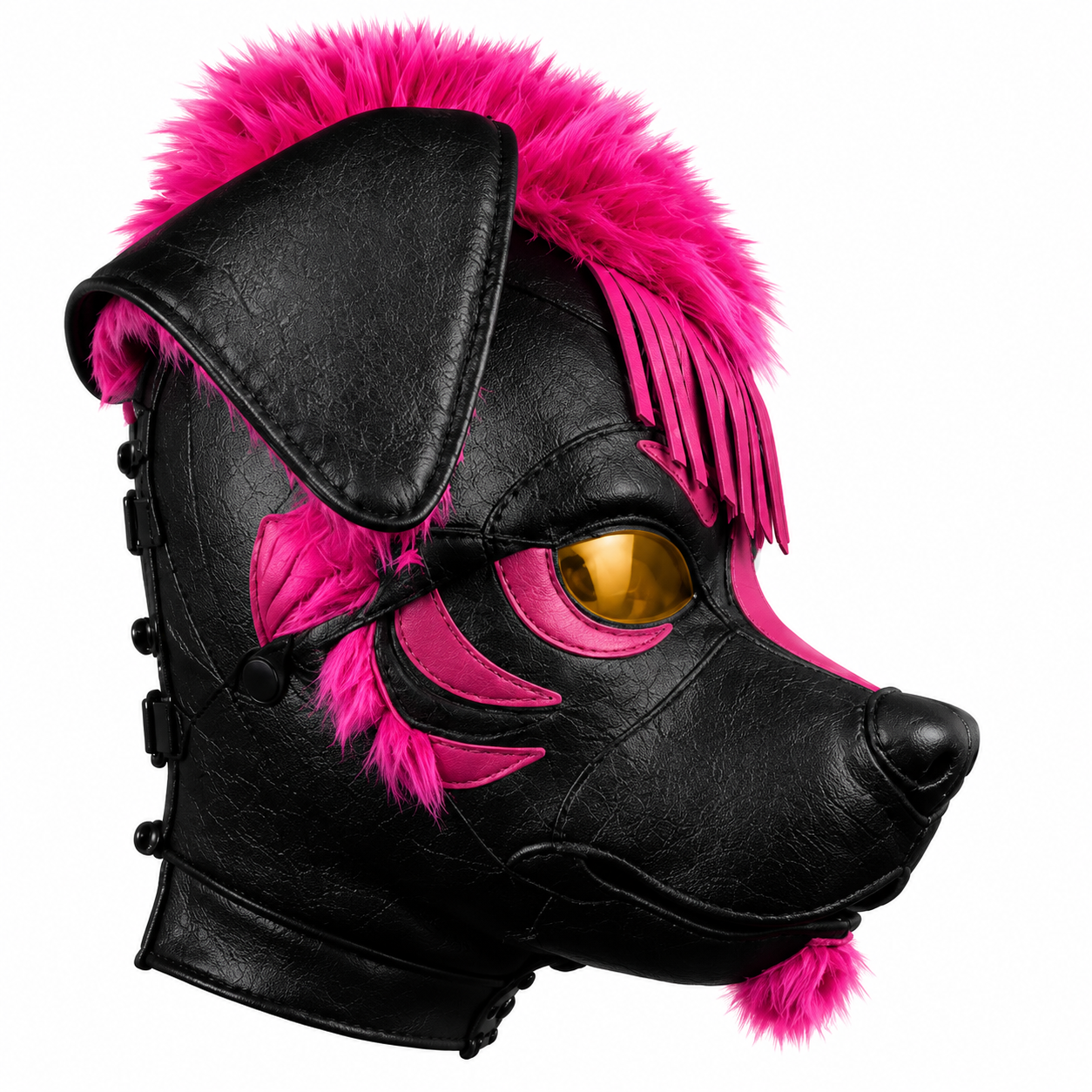 Handmade Leather Skunk Dog Hood Mask Black & Pink Puppy Hood