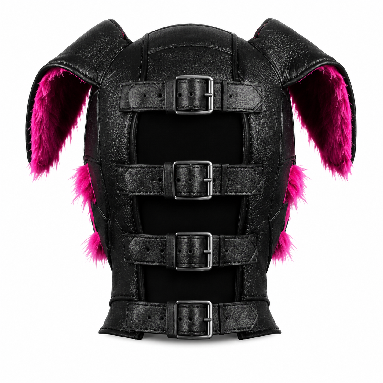 Handmade Leather Skunk Dog Hood Mask Black & Pink Puppy Hood