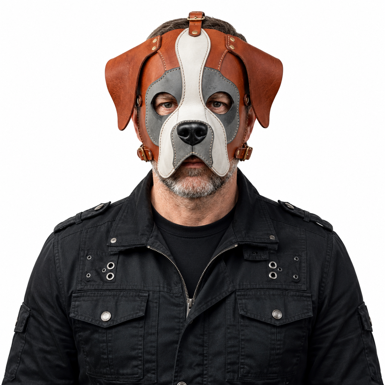 Leather Boxer Dog Mask — Animal Cosplay Mask, Halloween Costume,