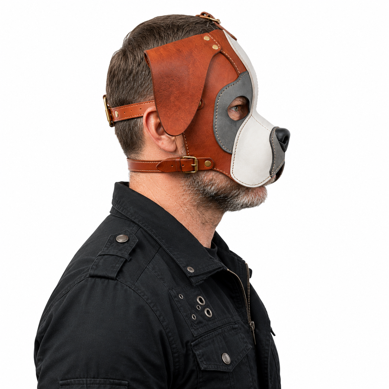 Leather Boxer Dog Mask — Animal Cosplay Mask, Halloween Costume,