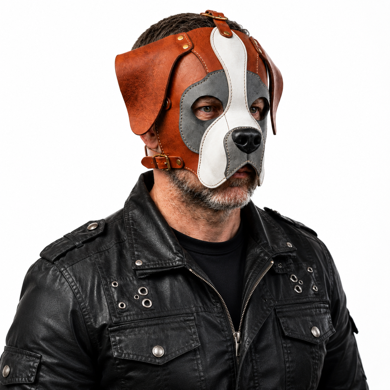 Leather Boxer Dog Mask — Animal Cosplay Mask, Halloween Costume,