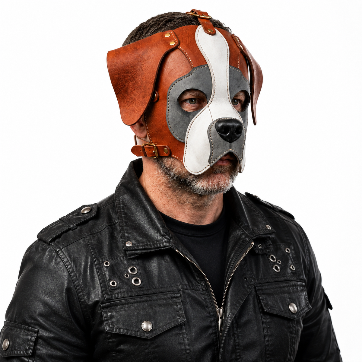 Leather Boxer Dog Mask — Animal Cosplay Mask, Halloween Costume