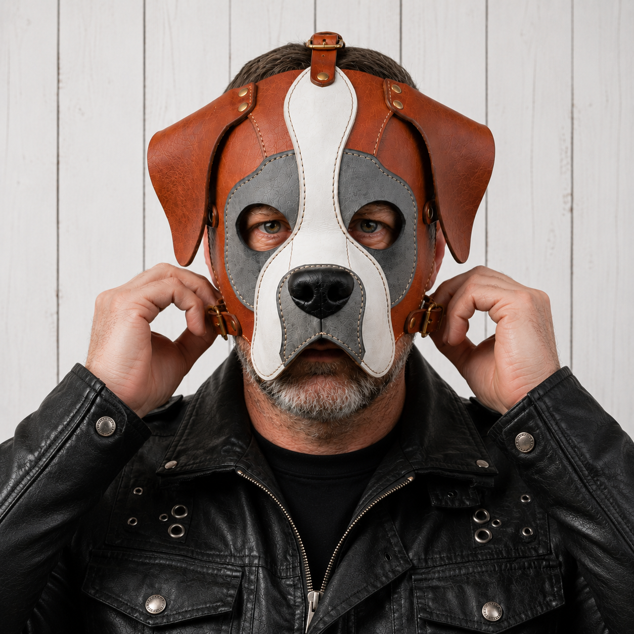 Leather Boxer Dog Mask — Animal Cosplay Mask, Halloween Costume,