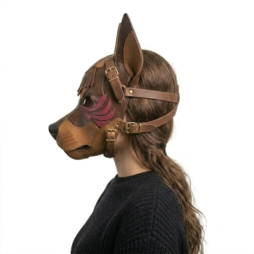 Handcrafted Leather Wolf Mask — Tribal Warrior Animal Mask with Spike Hardware