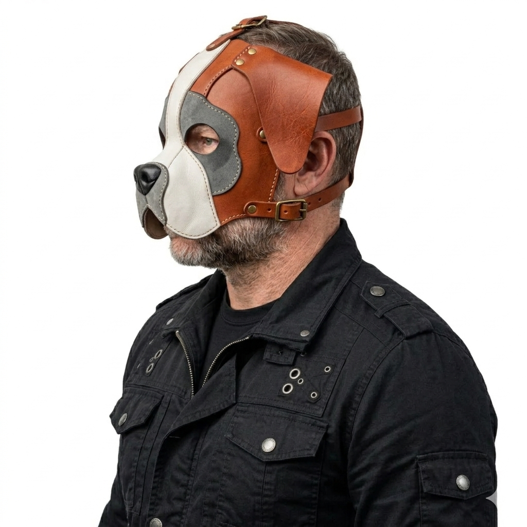 Leather Boxer Dog Mask — Animal Cosplay Mask, Halloween Costume,