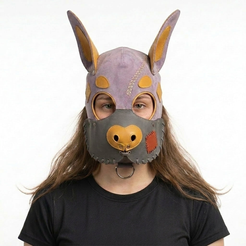 Handmade Leather Fox Mask – Adjustable Animal Hood with Detachable Muzzle