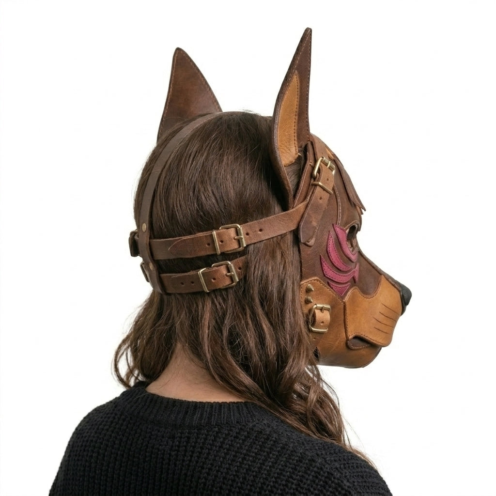 Handcrafted Leather Wolf Mask — Tribal Warrior Animal Mask with Spike Hardware