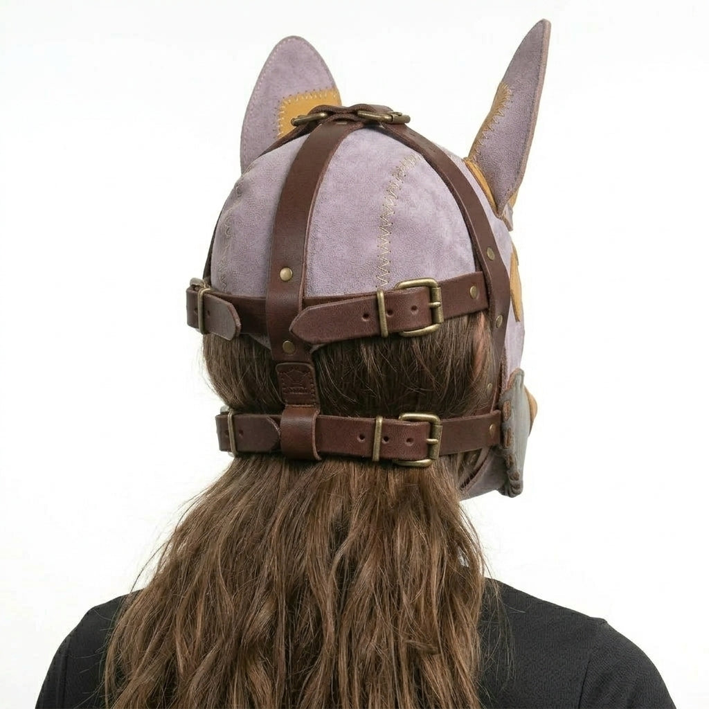 Handmade Leather Fox Mask – Adjustable Animal Hood with Detachable Muzzle
