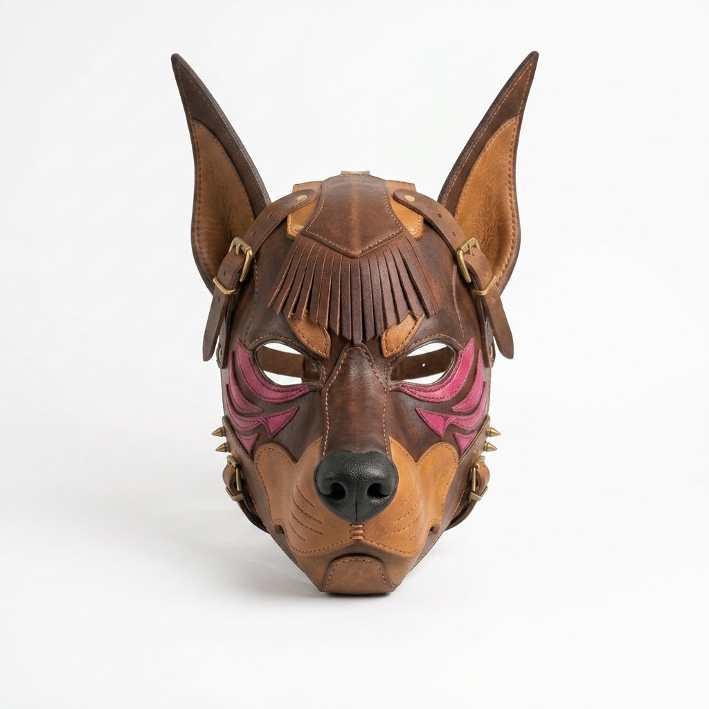 Handcrafted Leather Wolf Mask — Tribal Warrior Animal Mask with Spike Hardware
