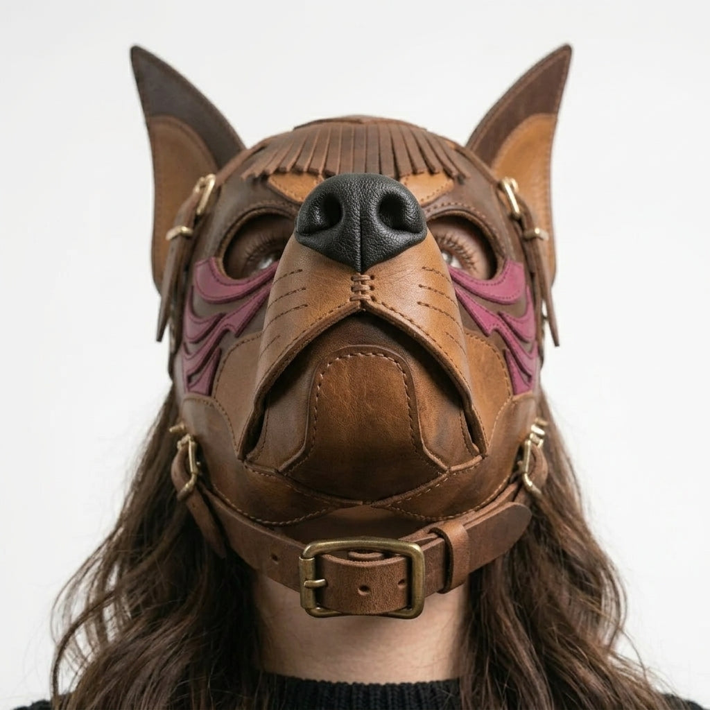 Handcrafted Leather Wolf Mask — Tribal Warrior Animal Mask with Spike Hardware