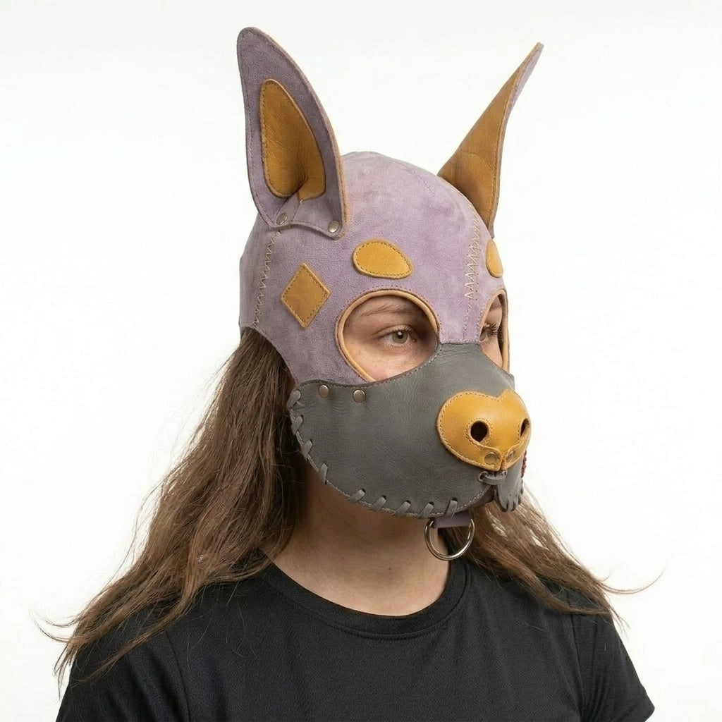 Handmade Leather Fox Mask – Adjustable Animal Hood with Detachable Muzzle