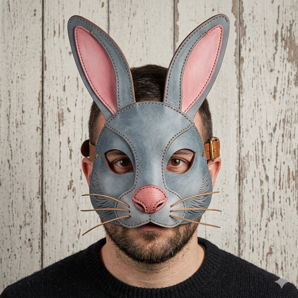 Blue Bunny Rabbit Mask with Pink Ears – Costume & Masquerade Face Mask