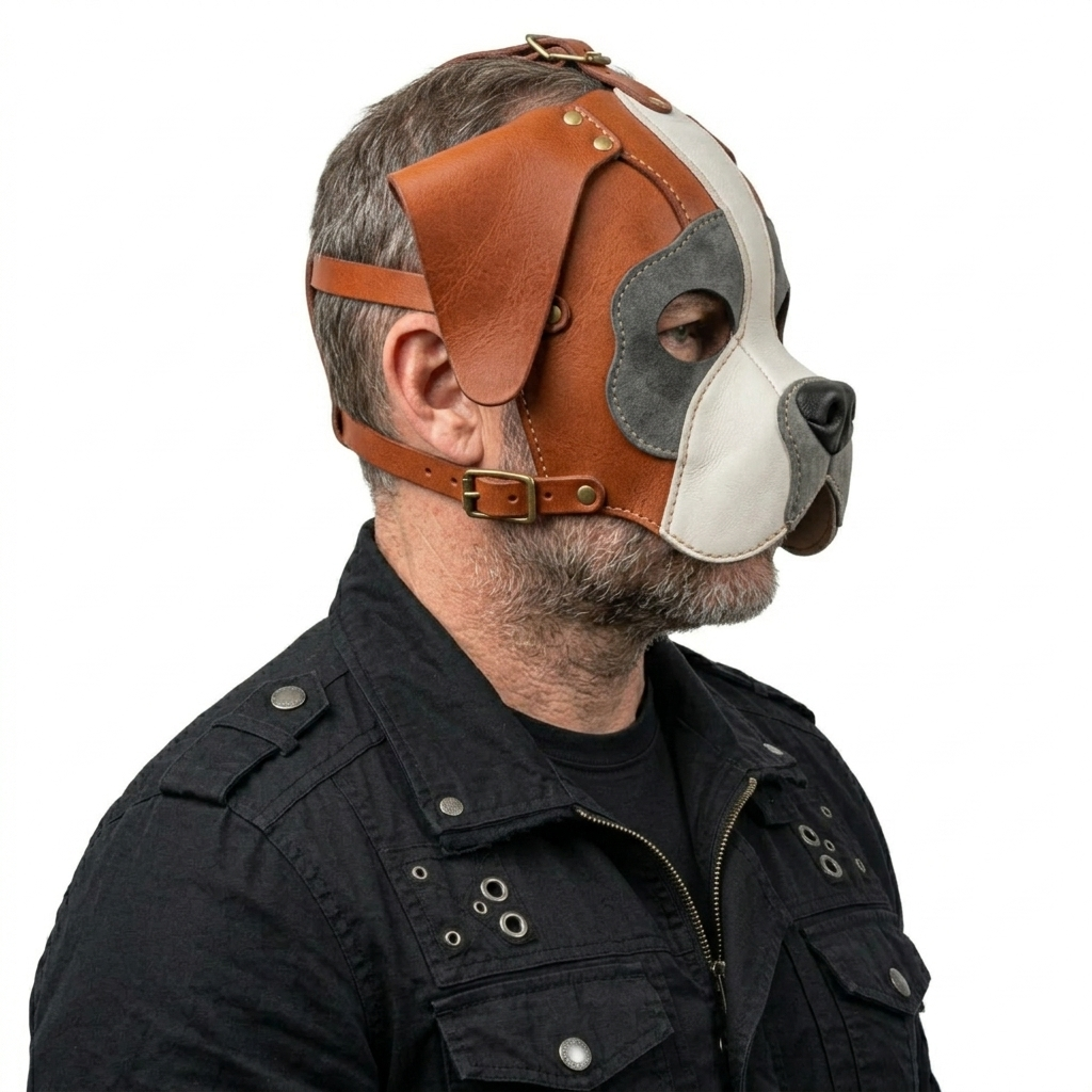 Leather Boxer Dog Mask — Animal Cosplay Mask, Halloween Costume,