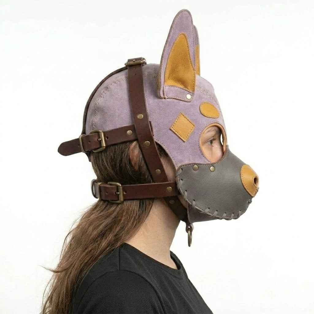 Handmade Leather Fox Mask – Adjustable Animal Hood with Detachable Muzzle
