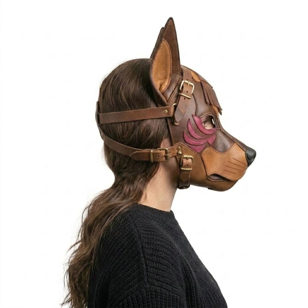 Handcrafted Leather Wolf Mask — Tribal Warrior Animal Mask with Spike Hardware
