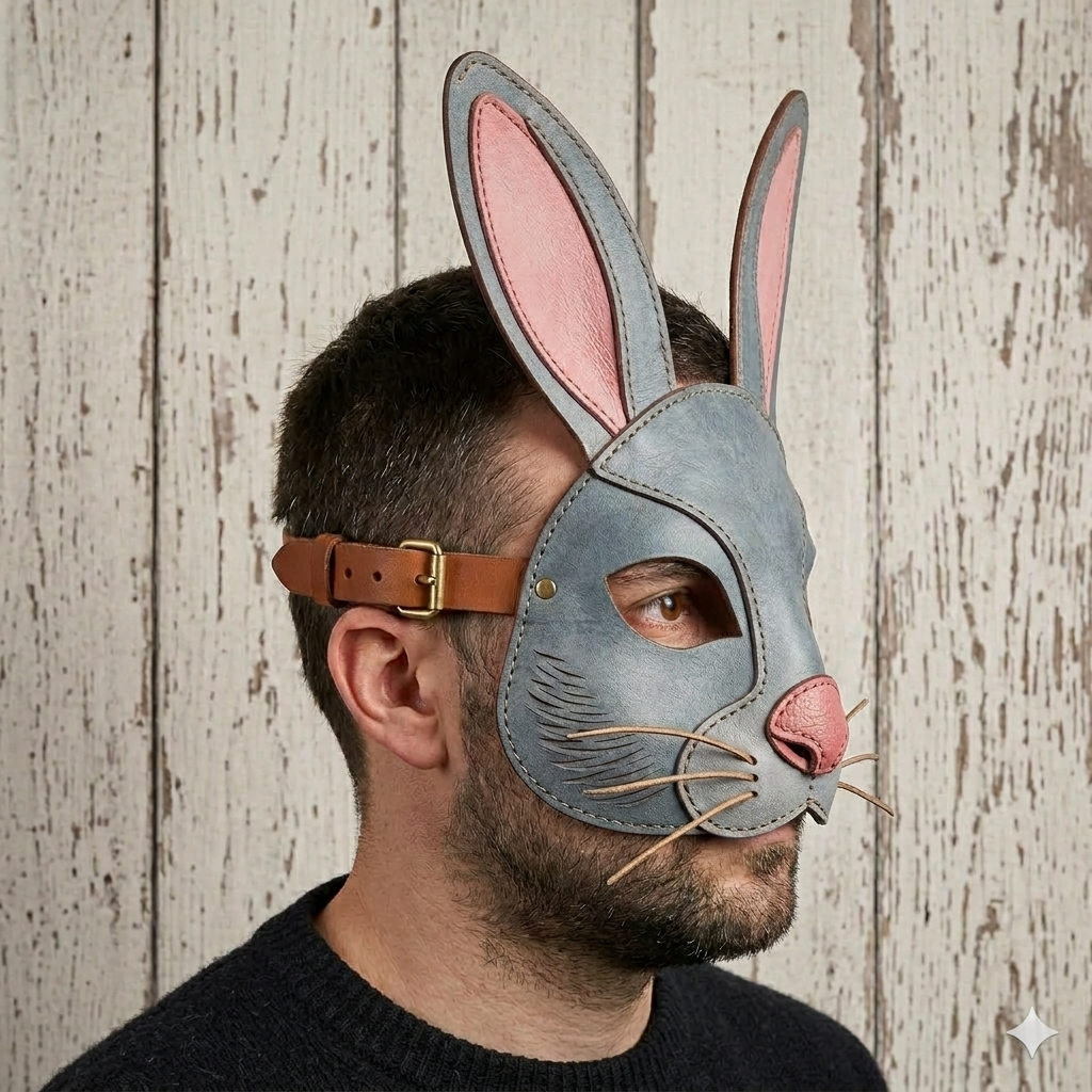 Blue Bunny Rabbit Mask with Pink Ears – Costume & Masquerade Face Mask