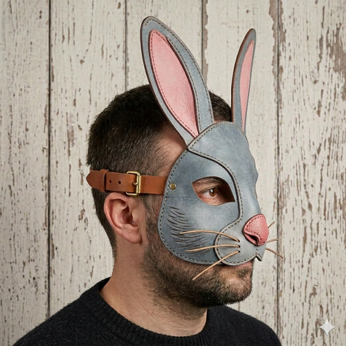 Blue Bunny Rabbit Mask with Pink Ears – Costume & Masquerade Face Mask
