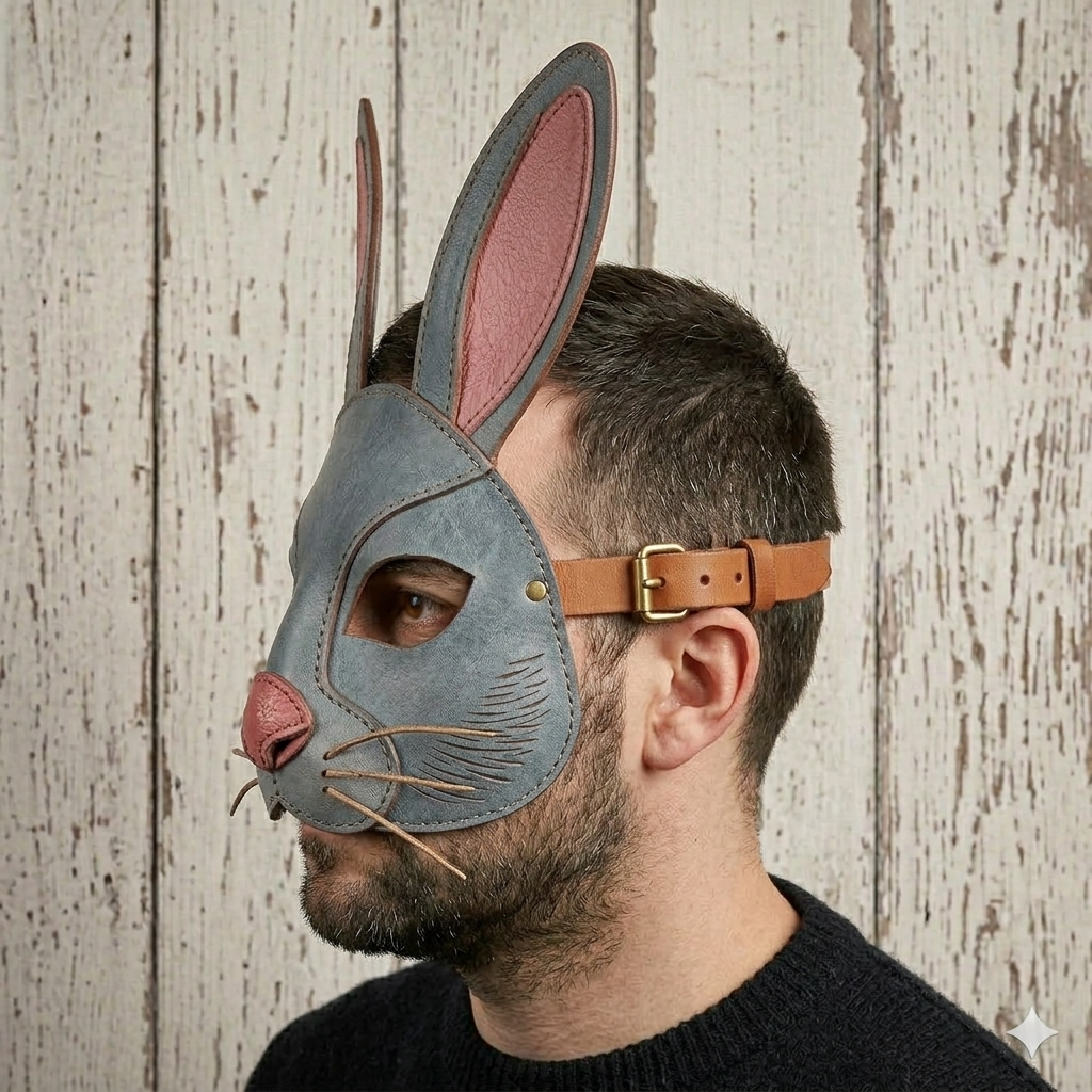 Blue Bunny Rabbit Mask with Pink Ears – Costume & Masquerade Face Mask
