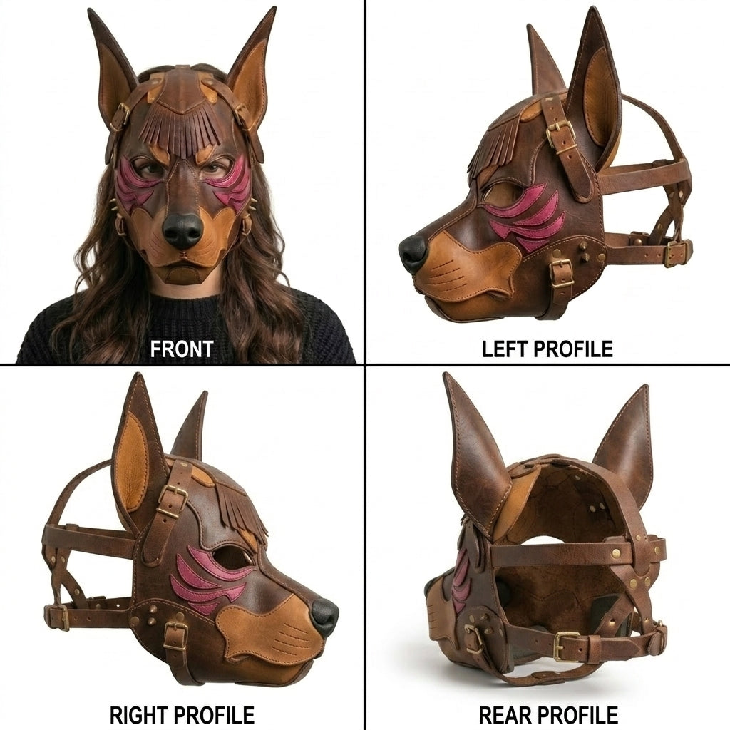 Handcrafted Leather Wolf Mask — Tribal Warrior Animal Mask with Spike Hardware