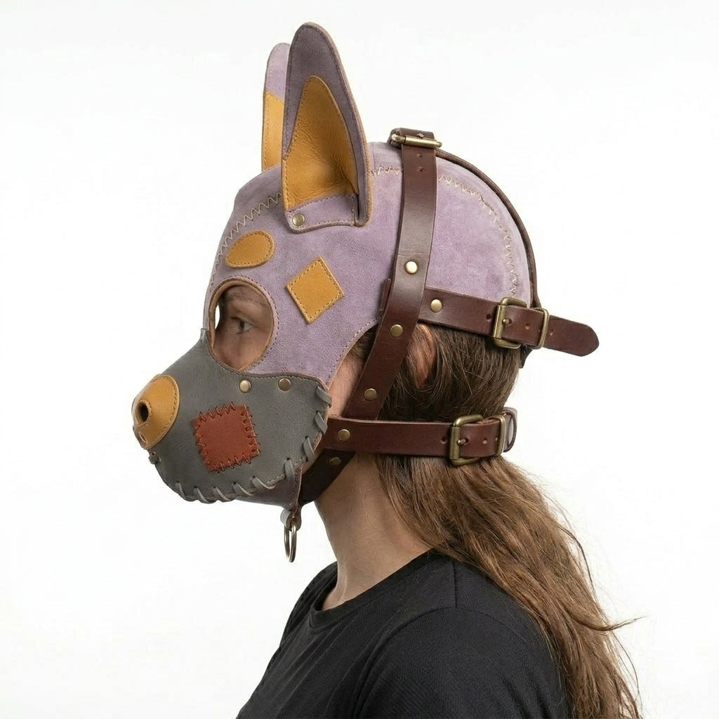 Handmade Leather Fox Mask – Adjustable Animal Hood with Detachable Muzzle