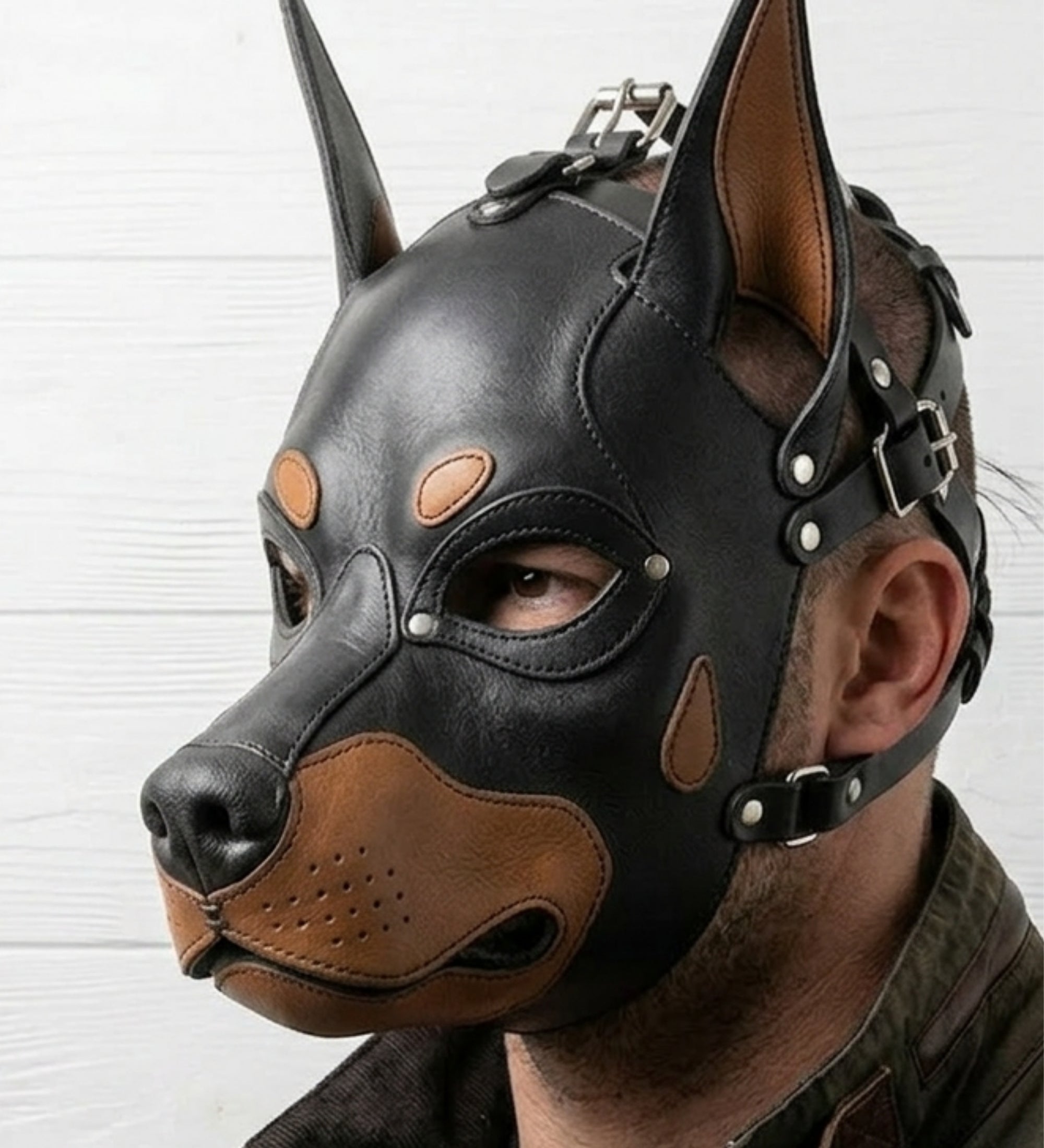 Doberman Leather Mask - 100% Pure Leather, Halloween costume