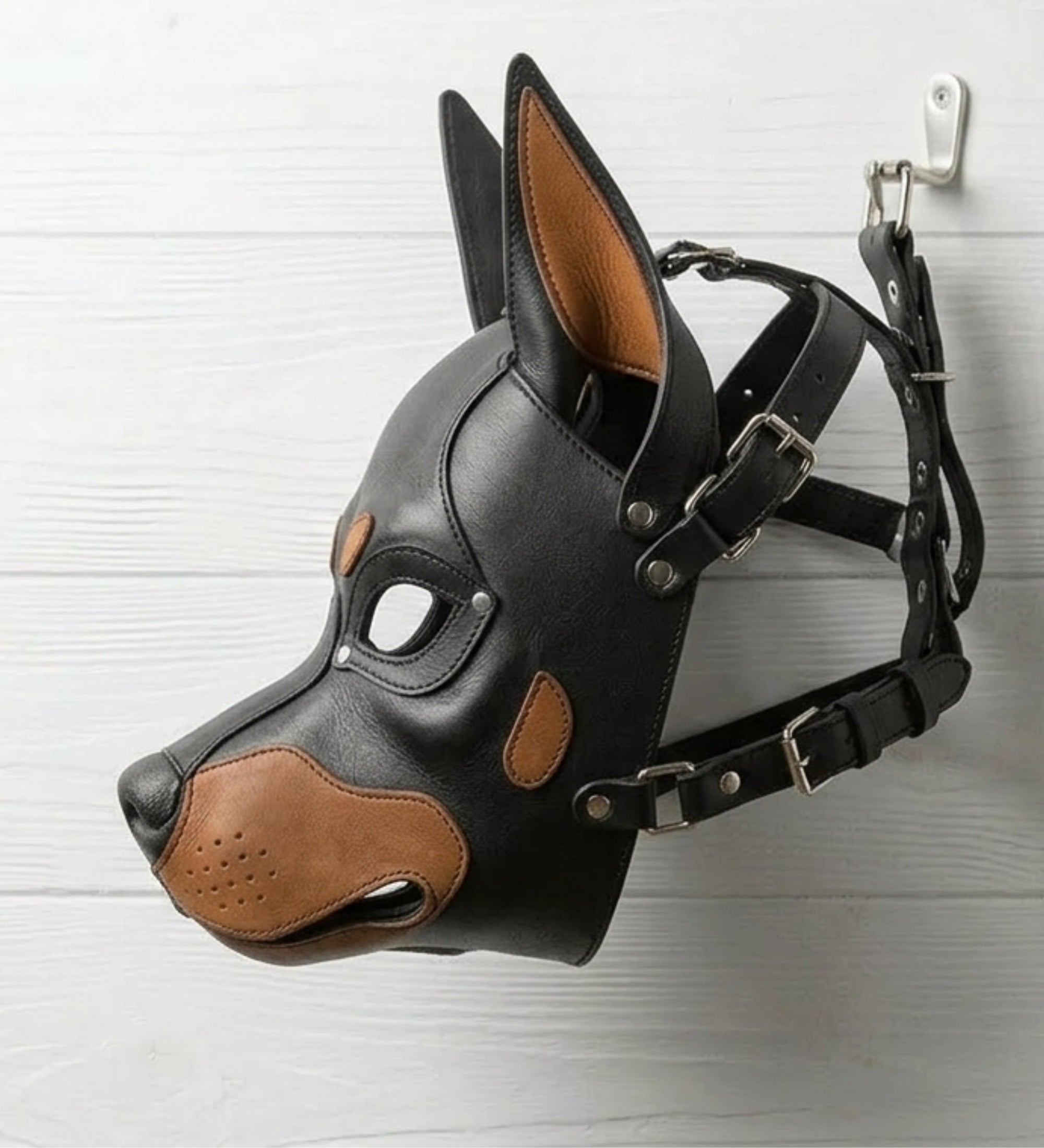 Doberman Leather Mask - 100% Pure Leather, Halloween costume